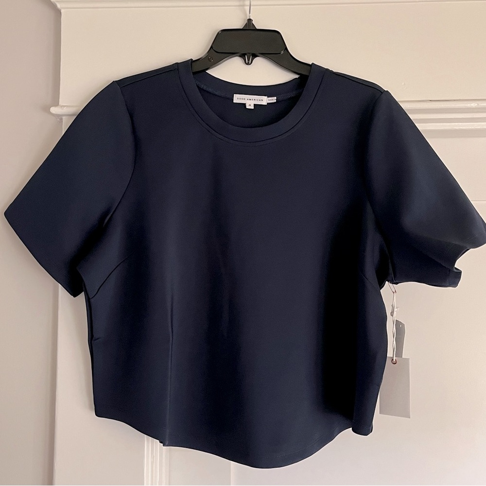 Good American Navy Blue Scuba Crop Tee